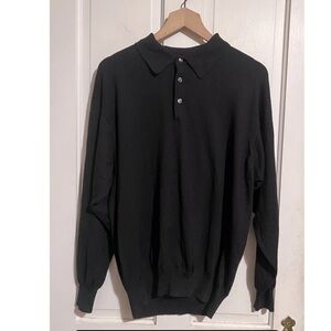 Gran Sasso Silk Cashmere Men’s Lana Polo Collar Knit Sweater 52 L Black Italy